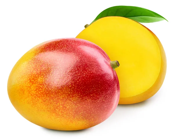 Mango en bladeren, geïsoleerd op witte achtergrond — Stockfoto