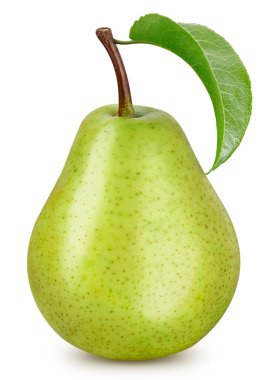 Yeşil armut. Beyaz arka planda taze organik armut. Kırpma yolu olan yeşil armut