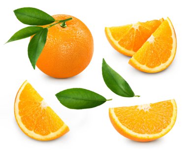 Orange collection. Orange isolated on white background. Orange set macro. With clipping path clipart