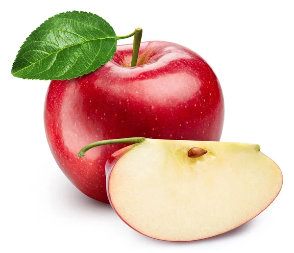 Μήλο Απομονωμένο Λευκό Φόντο Μονοπάτι Κοπής Μήλου Μήλο Φύλλα — Φωτογραφία Αρχείου