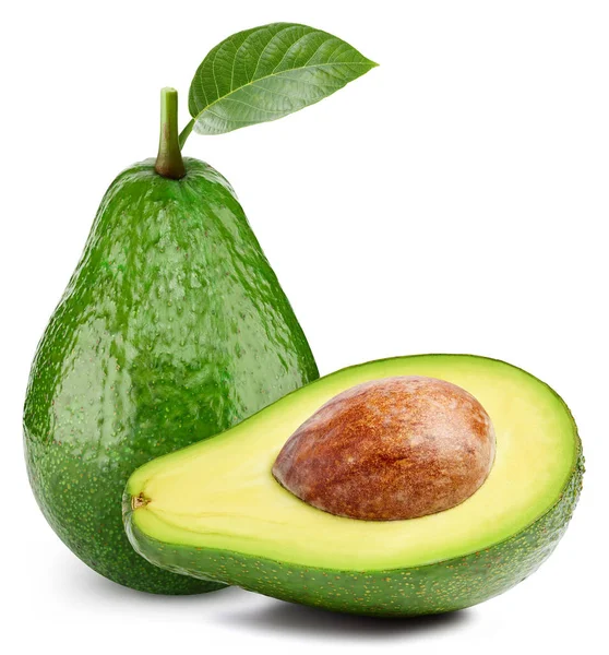 Avokadofrukt Med Bladisolat Avokado Hälften Vitt Avokado Klippning Väg High — Stockfoto