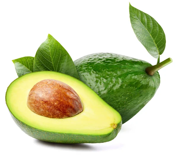 Geïsoleerde Avocado Helft Met Blad Avocado Fruit Witte Achtergrond Met — Stockfoto