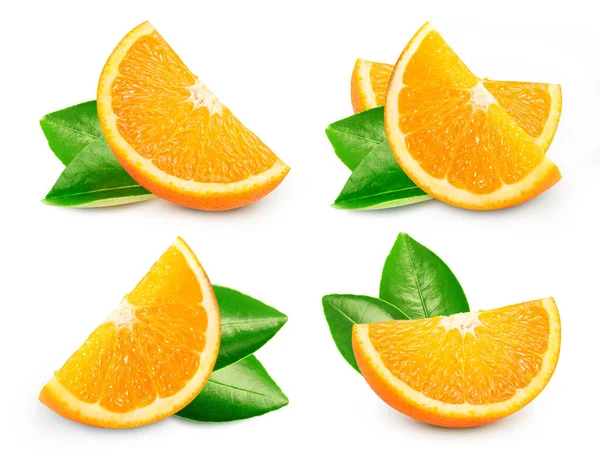 在白色背景上分离的橙子集合 用叶子尝桔子味 具有剪切路径的全场深度 — 图库照片