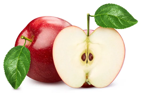 Απομονωμένο Μήλο Φύλλα Κόκκινο Μήλο Φρούτα Λευκό Φόντο Απόκομμα Μονοπάτι — Φωτογραφία Αρχείου