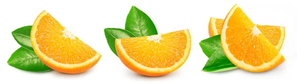 Collezione Arancione Isolata Sfondo Bianco Gusto Arancio Con Foglia Profondità — Foto Stock
