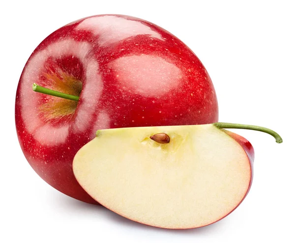 Jabłko Czerwone Jabłko Białym Tle Makro Jabłkowe Ścieżką Wycinania — Zdjęcie stockowe