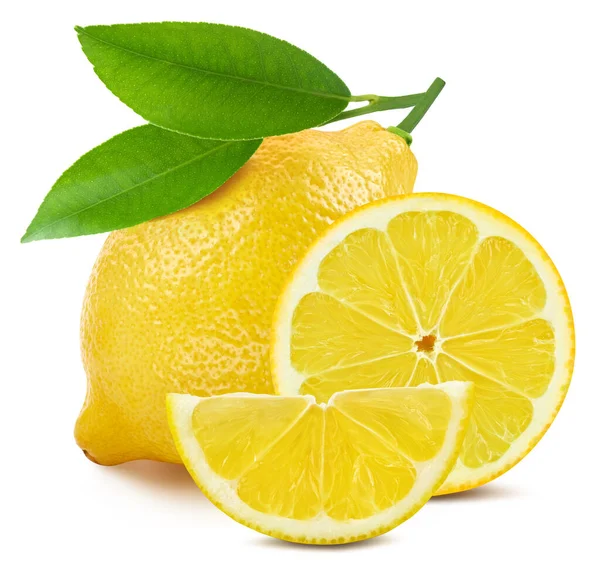 柠檬在白色背景上被隔离 尝尝柠檬和叶子的味道 具有剪切路径的全场深度 — 图库照片