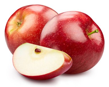 Elma. Kırmızı elma beyaz arka planda izole edilmiş. Elma makrosu. kırpma yolu ile