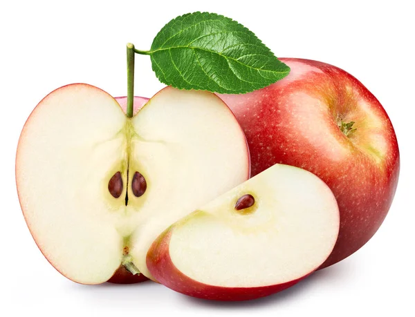 Яблоко Изолировано Белом Фоне Путь Обрезки Apple Apple Листьями — стоковое фото