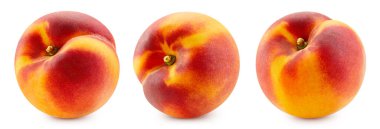 Şeftali koleksiyonu. Beyaz arka planda taze organik şeftali. Şeftalili makro. kırpma yolu ile