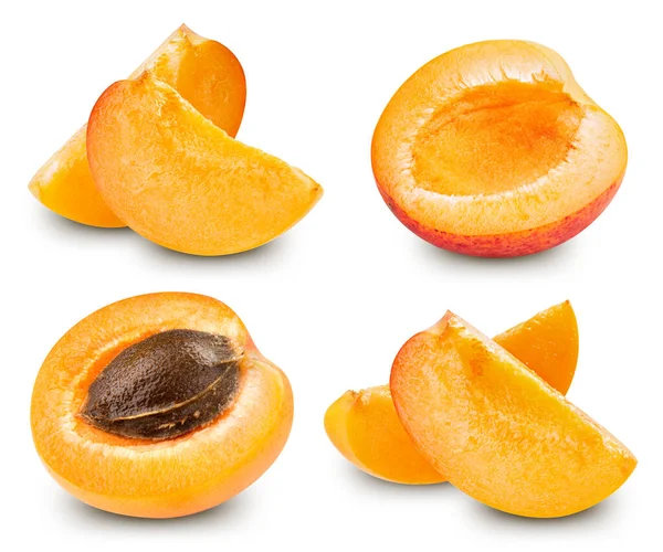 Aprikosensammlung Frische Bio Aprikose Isoliert Auf Weißem Hintergrund Marillenset Makro — Stockfoto