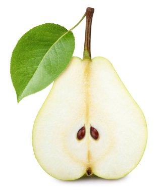 Armut, beyaz arka planda izole edilmiş. Armut kırpma yolu. Yapraklı armut