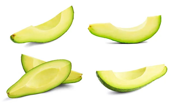 Avocado Collection Leaf Isolate Avocado Slice White Avocado Clipping Path — Stock Photo, Image