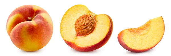 Peach Collection Fresh Organic Peach Isolated White Background Peach Macro — Stock Photo, Image