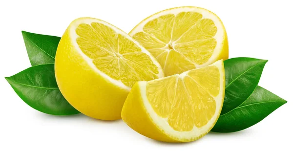 Lemon Half Isolated White Background Lemon Clipping Path Lemon Leaves — 스톡 사진