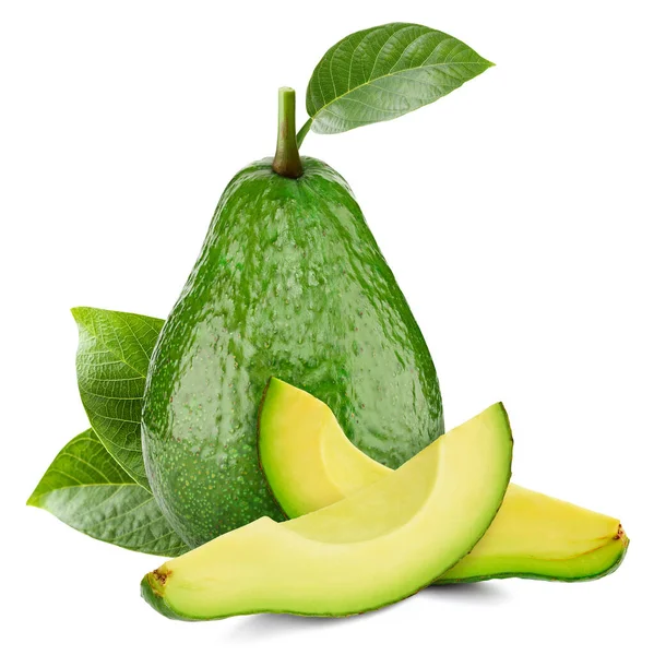 Isolated Avocado Leaf One Whole Avocado Fruit White Background Clipping — Stock Photo, Image