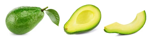 Avocado Sammlung Avocado Isoliert Auf Weißem Hintergrund Avocado Makro Mit — Stockfoto