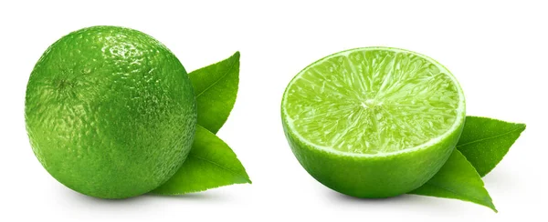 Isolated Lime Collection Leaf Lime Set White Background Clipping Path — Stockfoto