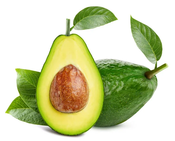 Avocado Leaf Exotic Fruit Half Isolated White Background Clipping Path Stock Picture