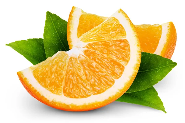 Orange Slices Isolated White Background Orange Clipping Path Orange Leaves — стокове фото