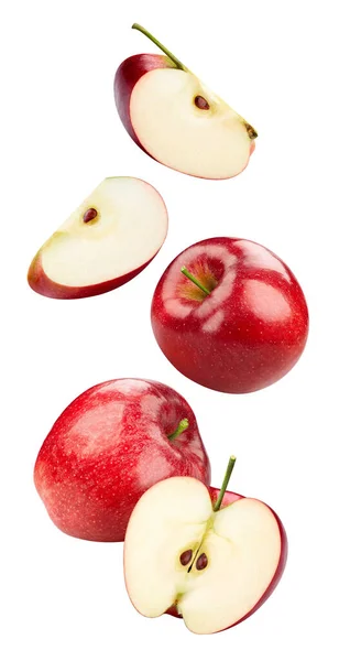 Flying Air Apple Red Apple Isolated White Background Apple Macro — Foto de Stock