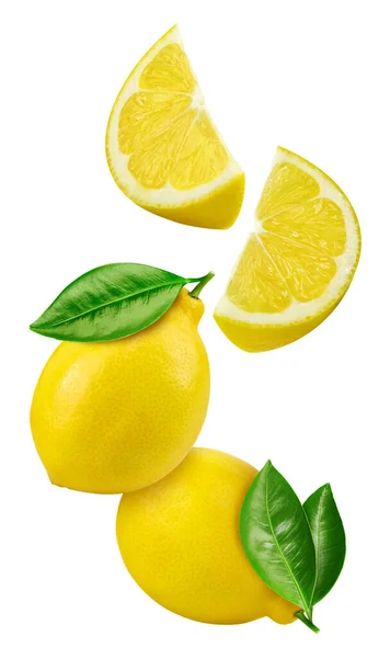 Voando Coleção Limão Limão Com Caminho Recorte Isolado Fundo Branco — Fotografia de Stock