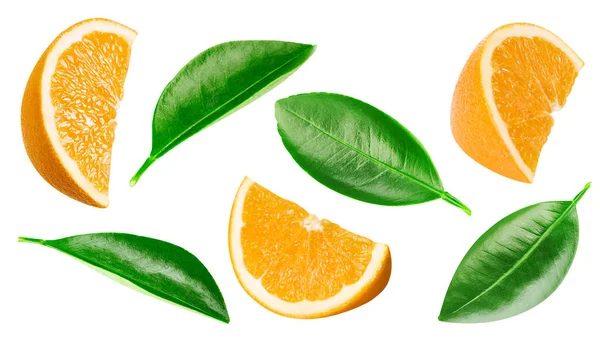 Collectie Oranje Geïsoleerd Witte Achtergrond Smaak Oranje Met Blad Volledige — Stockfoto