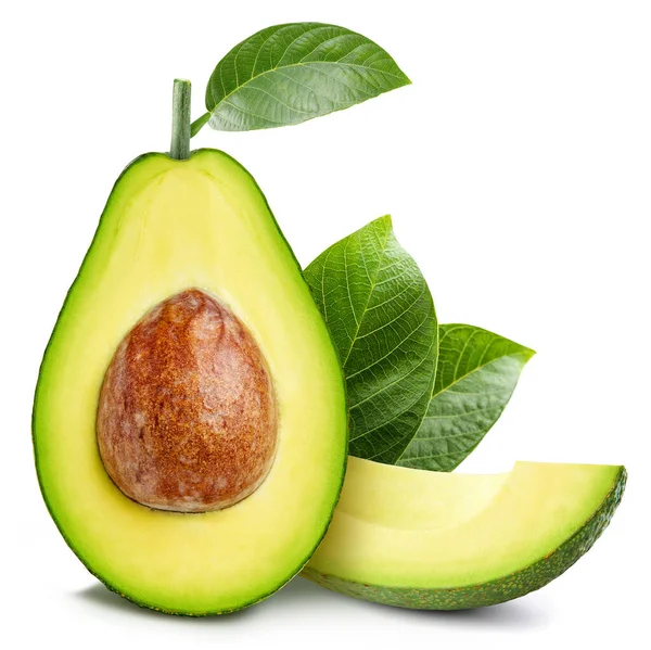 Avocado Geïsoleerd Witte Achtergrond Avocado Fruit Clipping Pad Avocado Halve — Stockfoto