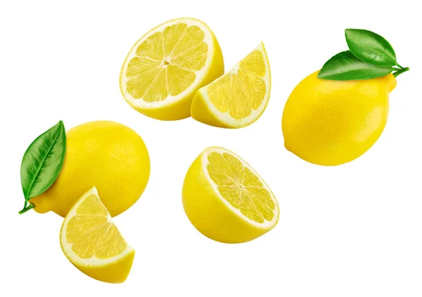 Flyger Luft Citron Samling Citron Med Klippning Väg Isolerad Vit — Stockfoto