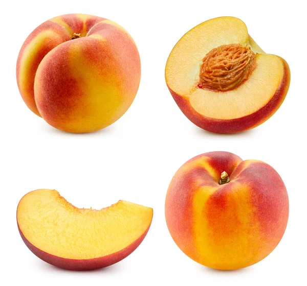 Peach Set Clipping Path Collection Peach Isolated White — Stock Photo, Image