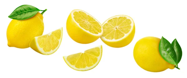 Flying Air Lemon Collection Lemon Clipping Path Isolated White Background — Stock Photo, Image
