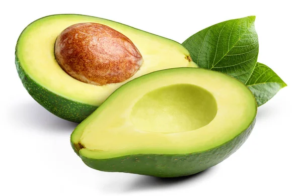 Isolierte Avocado Mit Blatt Eine Ganze Avocadofrucht Auf Weißem Hintergrund — Stockfoto