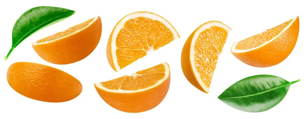 Συλλογή Πορτοκαλί Απομονώνονται Λευκό Φόντο Δοκίμασε Πορτοκάλι Φύλλο Πλήρες Βάθος — Φωτογραφία Αρχείου