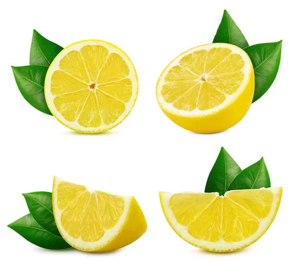 Collection Lemon Isolated White Background Taste Lemon Leaf Full Depth — Fotografia de Stock