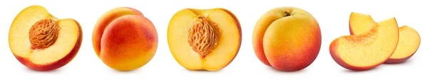 桃のクリッピングパス 白の背景に隔離された桃全体を熟す 桃のマクロスタジオ写真 — ストック写真