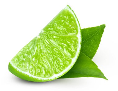 Beyaz arka planda limon izole edilmiş. Limon tadı, beyaz arka planda izole edilmiş taze meyveler. Yol kireci kırpılıyor