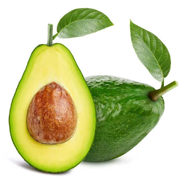 Geïsoleerde Avocado Met Blad Een Hele Avocado Fruit Witte Achtergrond — Stockfoto