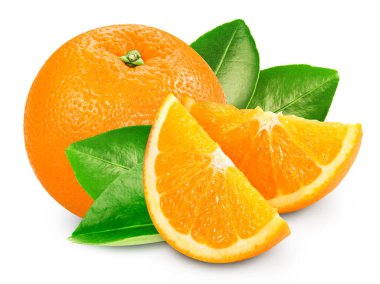 Orange with a leaf fruit with slice isolated on white background. Orange Clipping Path. Full depth of field. clipart