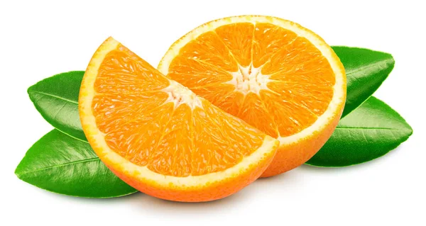 Πορτοκαλί Φύλλο Φρούτων Φέτα Απομονωμένη Λευκό Φόντο Πορτοκαλί Μονοπάτι Πλήρες — Φωτογραφία Αρχείου