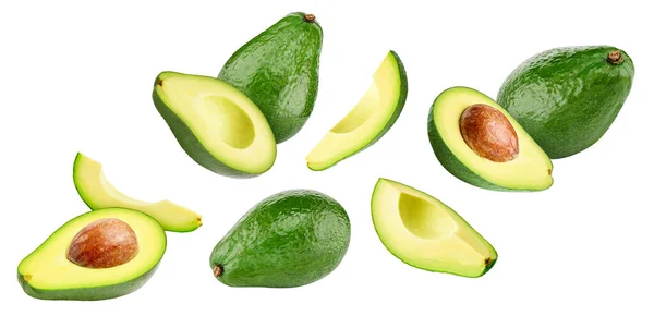 Der Luft Fliegen Avocado Avocado Isoliert Auf Weißem Hintergrund Avocado — Stockfoto