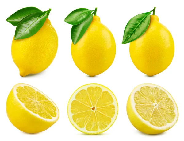 白を基調としたレモンのコレクション 葉でレモンの味 クリッピングパスを持つフィールドの完全な深さ — ストック写真