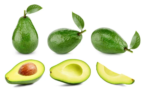 Avocado Sammlung Clipping Path Avocado Isoliert Auf Weißem Hintergrund Große — Stockfoto