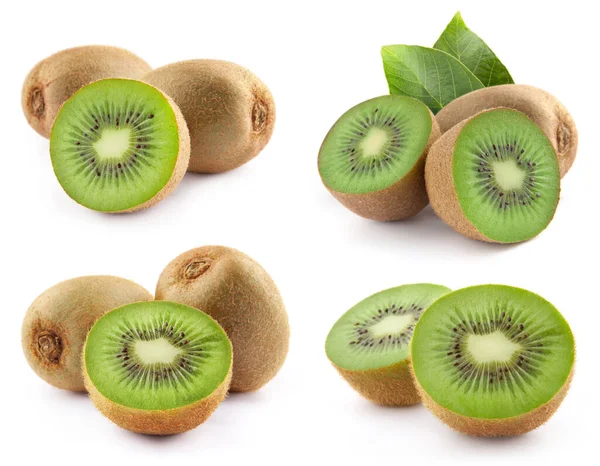 Kiwi Collection Leaves Isolated White Background Kiwi Set Clipping Path — 스톡 사진