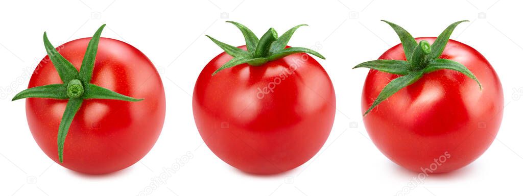 Red tomato collection. Set tomato isolated on white background. Tomato with clipping path