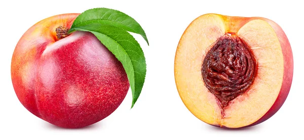 Isolated Peach Fresh Organic Peach Leaves Isolated Clipping Path Peach — Stockfoto