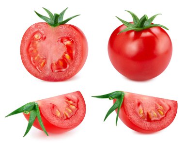Red tomato collection. Set tomato isolated on white background. Tomato with clipping path