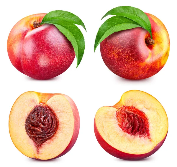 Peach Collection Leaves Isolated White Background Peach Set Clipping Path — Stockfoto