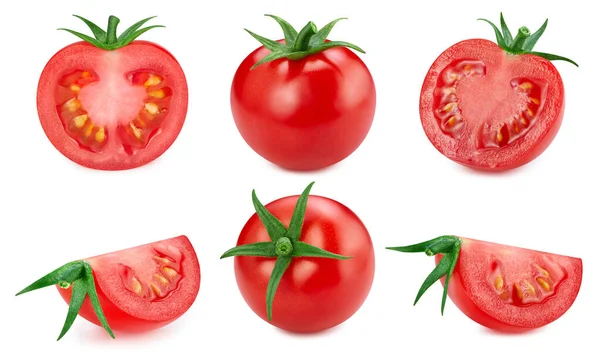 Beyaz arka planda izole edilmiş domates sebzesi. Kesme yolu olan domates. Domates makro stüdyo fotoğrafı.