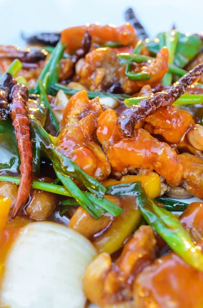 Stir fry kyckling och cashewnötter med sås. — Stockfoto