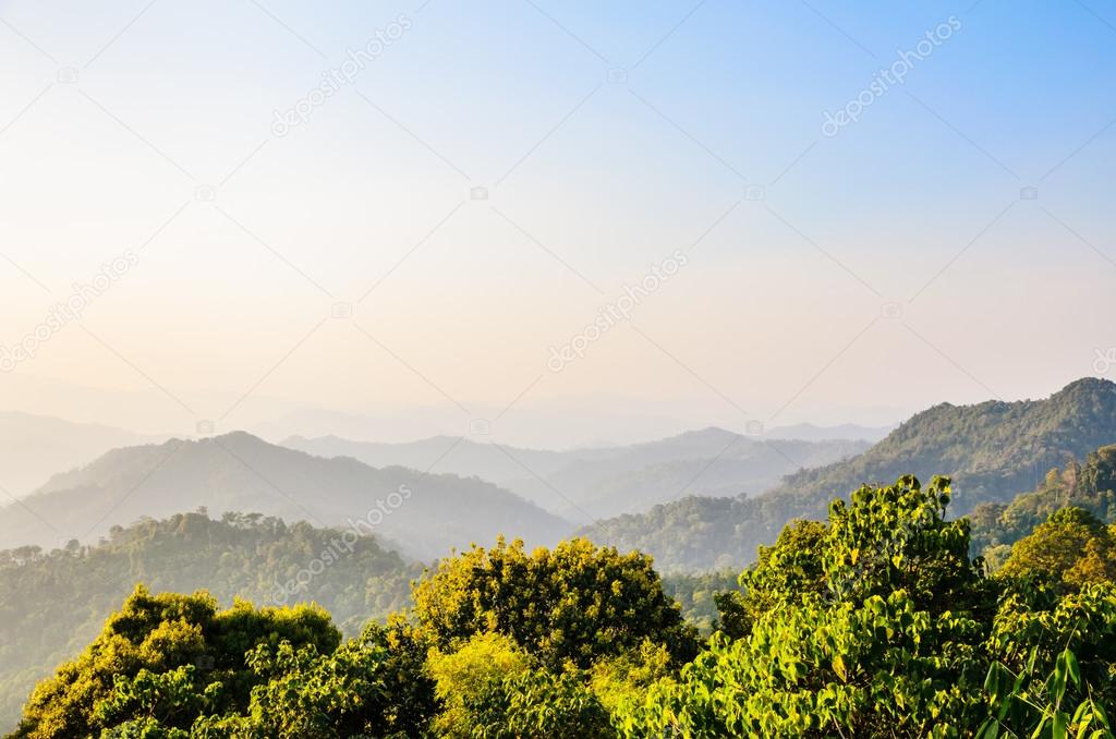 High angle view sky over mountain in sunset